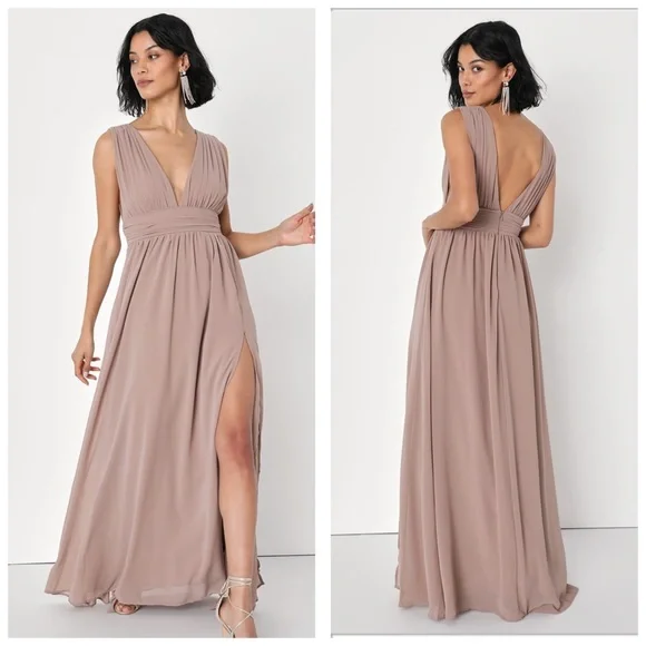 NWOT Lulus Heavenly Hues Taupe Maxi Dress - Picture 3 of 16